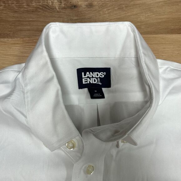 Lands' End Shirt Mens Medium White Cotton Button Down Pocket Logo - Picture 4 of 9